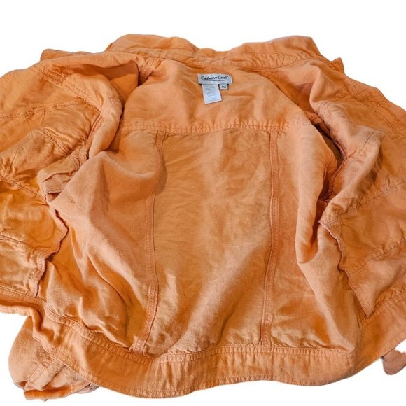 Y2K‎ Medium Sherbert Orange Artsy Textured Jacket Linen Blend Lightweight Boho - Picture 7 of 9